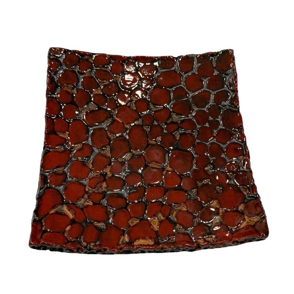 Valerie red pebble‎ style square ceramic tray dish @ 6”.